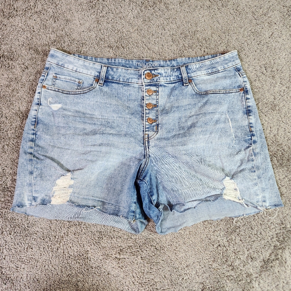 MAURICES Womens Distressed Jean Shorts Stretchy High Rise Button Fly 20W